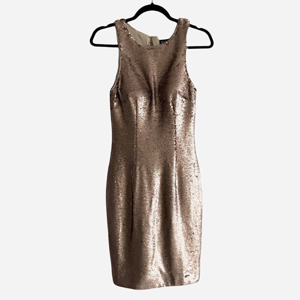 BARIANO AUSTRALIA Gold Sequin Sleeveless Tank Mini Stretch Cocktail Dress XS